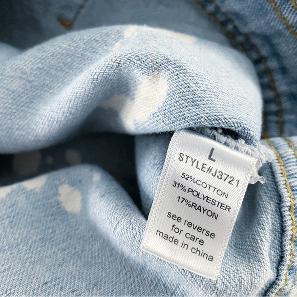 ACTIVE USA Denim Crop Jacket Large Bleach Spot Distressed Light Blue - Picture 8 of 8